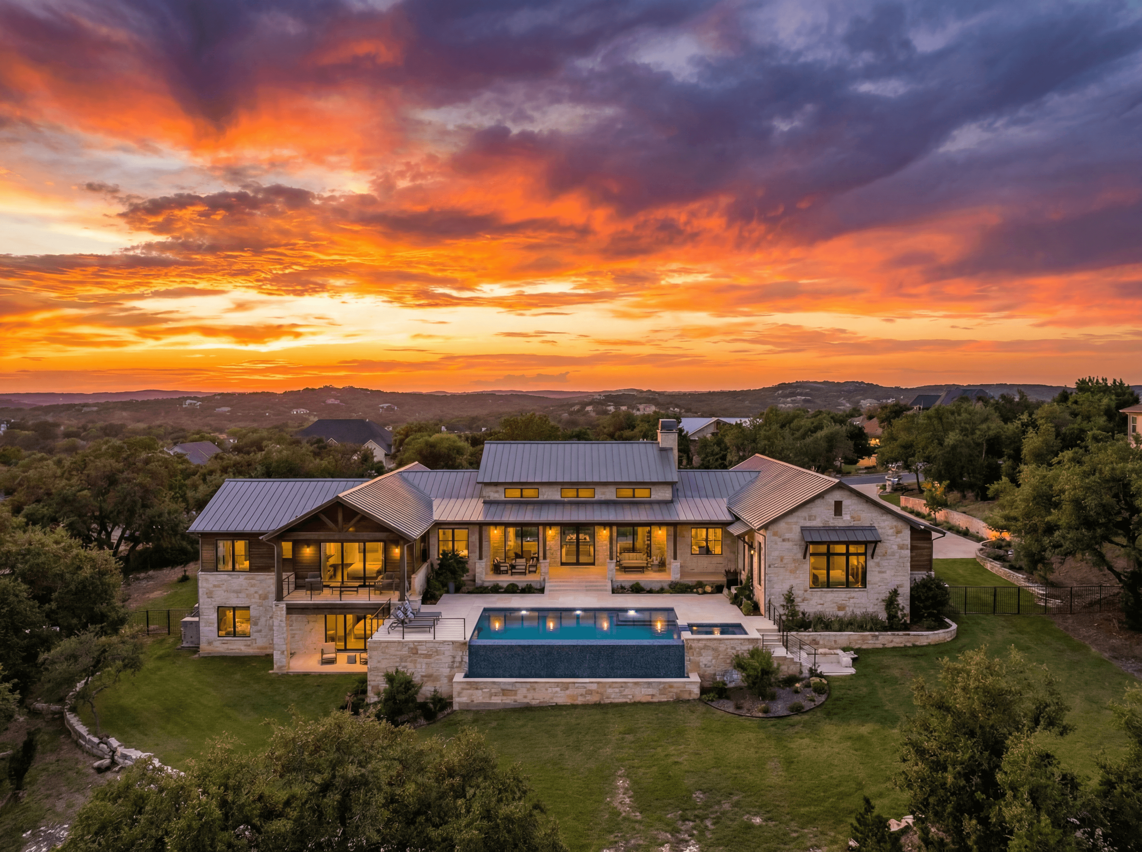 Beautiful Texas Hill Country estate at sunset